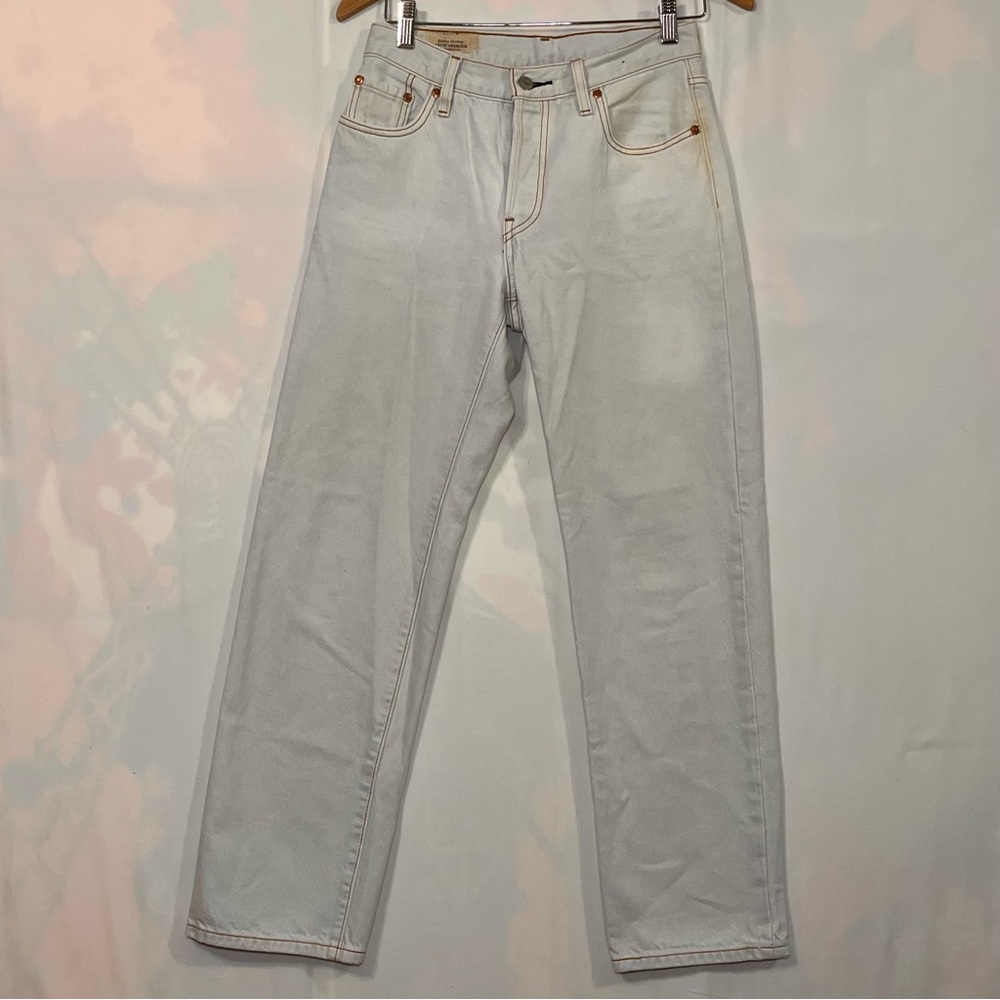 Levi’s Premium 501 White Wash Jeans 25x30 Straight Leg Big E Vintage 90s Denim - Picture 2 of 13